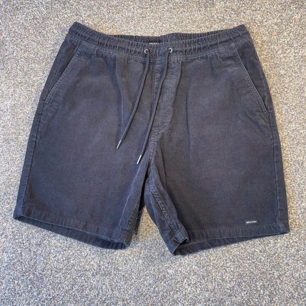 Brixton Leon Mens M Black Corduroy Shorts Elastic Waist Drawstring Casual Skate